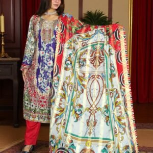 PAKISTANI INSPIRED KHADDI LAWN CODE 179 RED WHITE